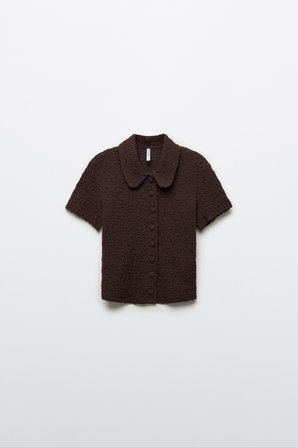 Блузка с округлым воротником ажурная - цвет коричневый - 1