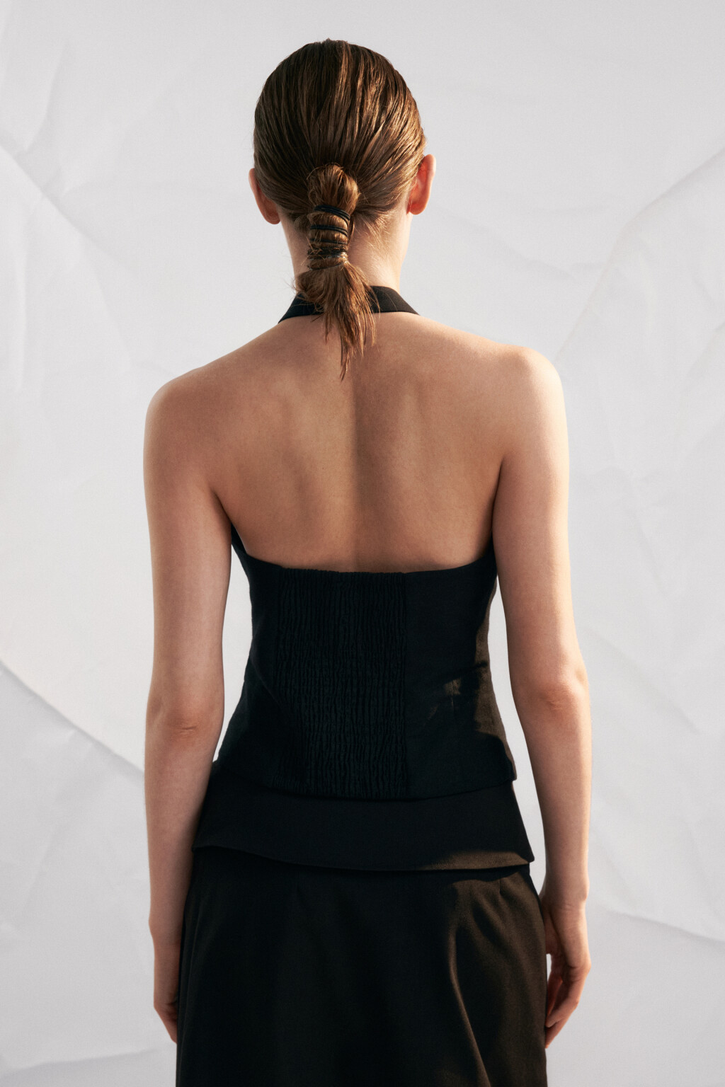 Топ-халтер хлопковый со льном в азиатском стиле - цвет черный - 4