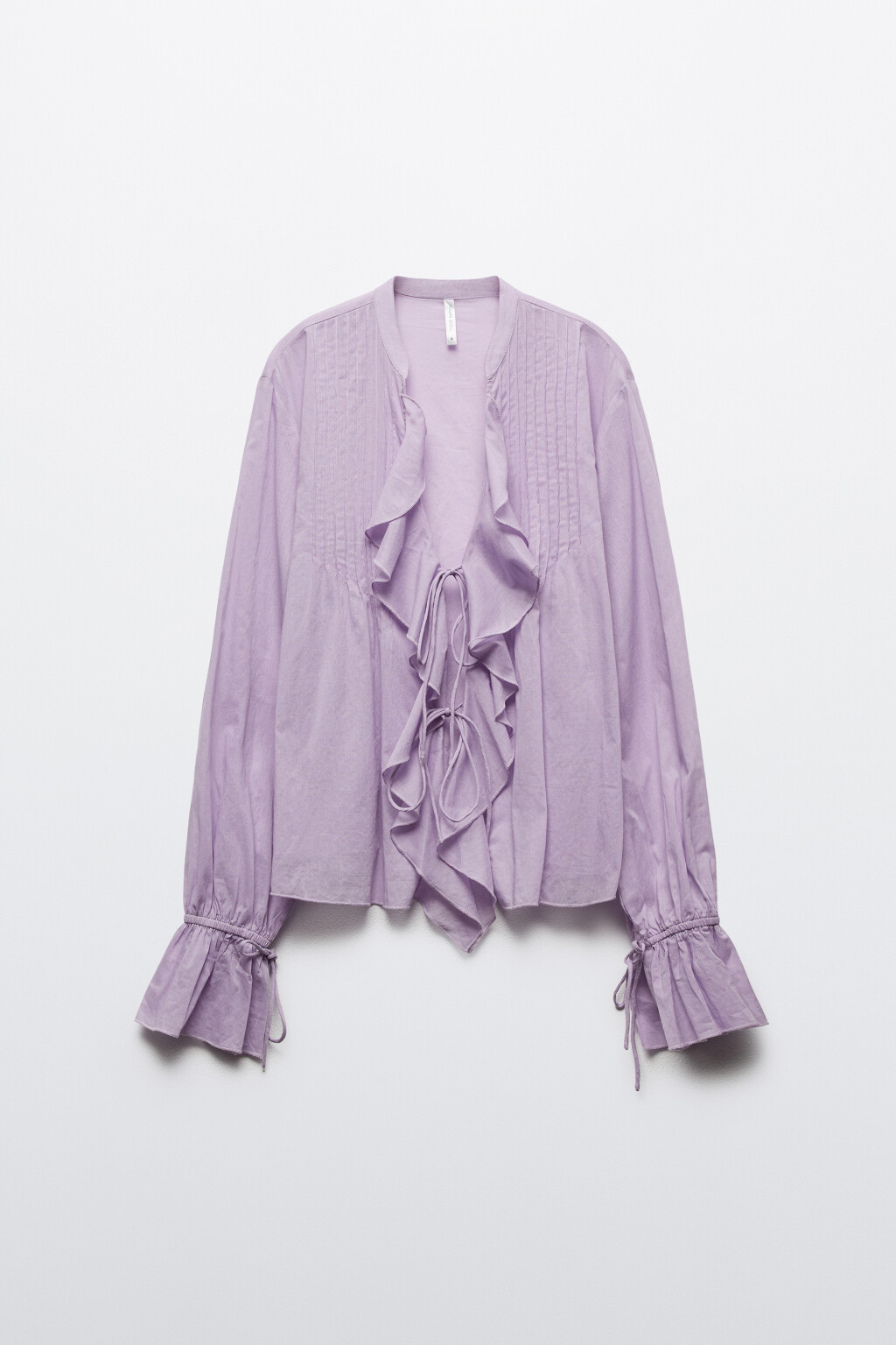Блузка хлопковая на завязках с воланами - цвет сиреневый - 7