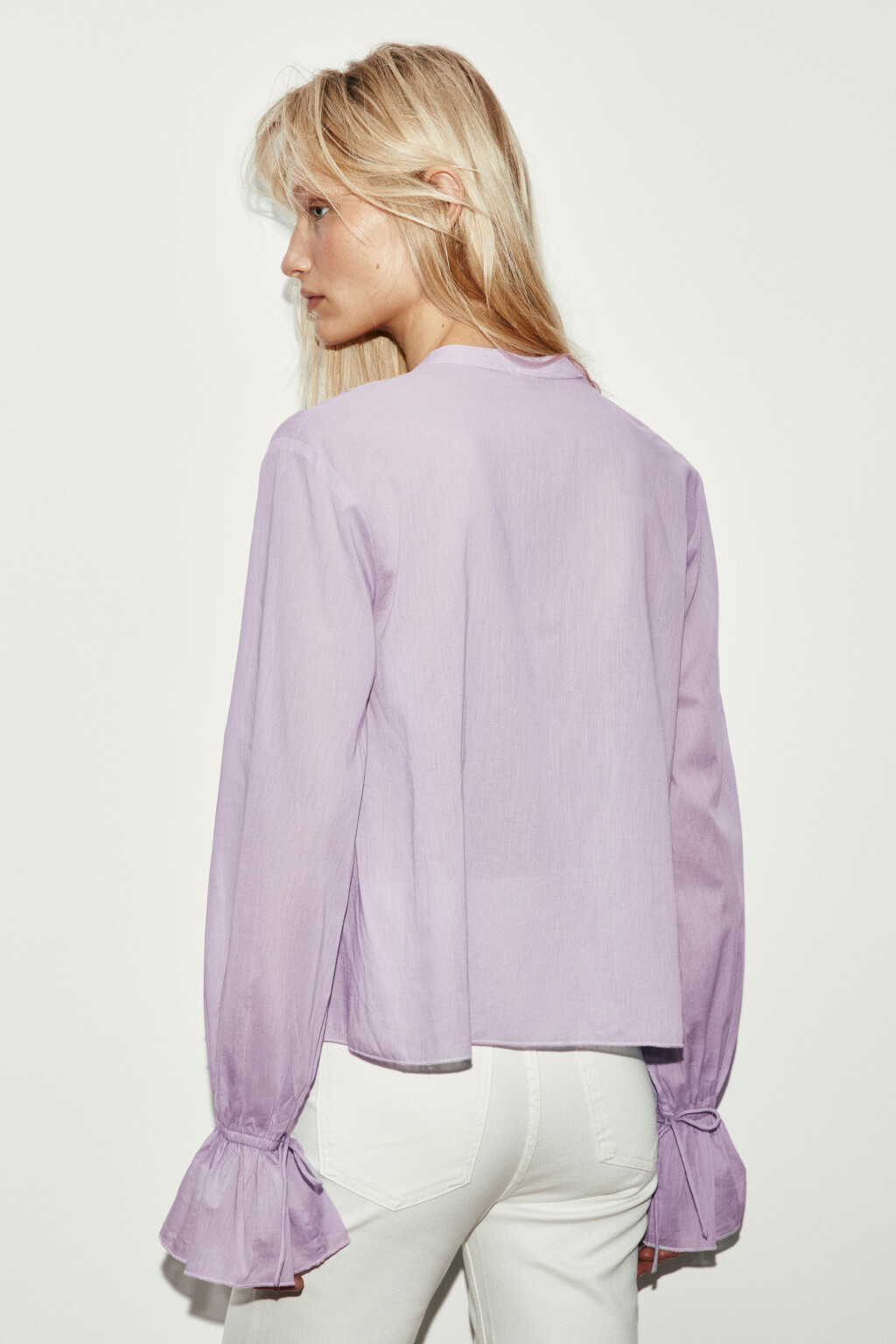Блузка хлопковая на завязках с воланами - цвет сиреневый - 3