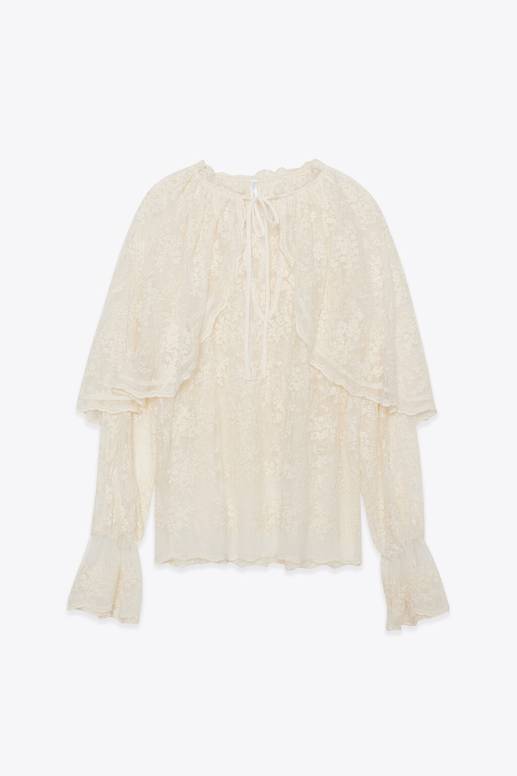 Блузка ажурная с кейпом и оборками - цвет молочный - 7