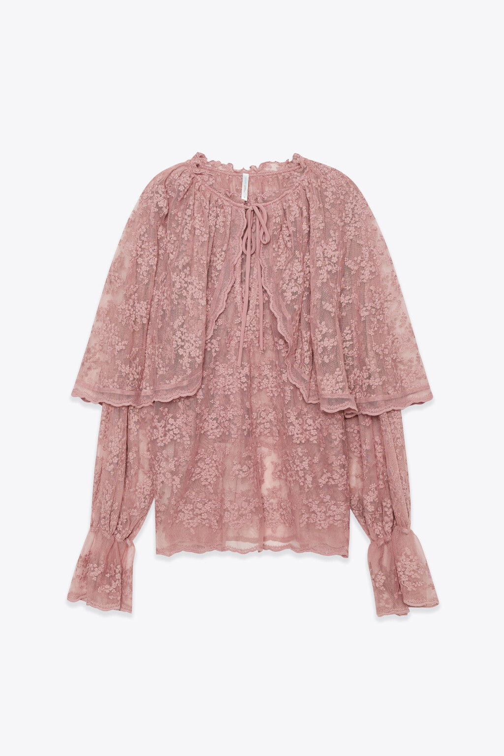 Блузка ажурная с кейпом и оборками - цвет розовый - 7