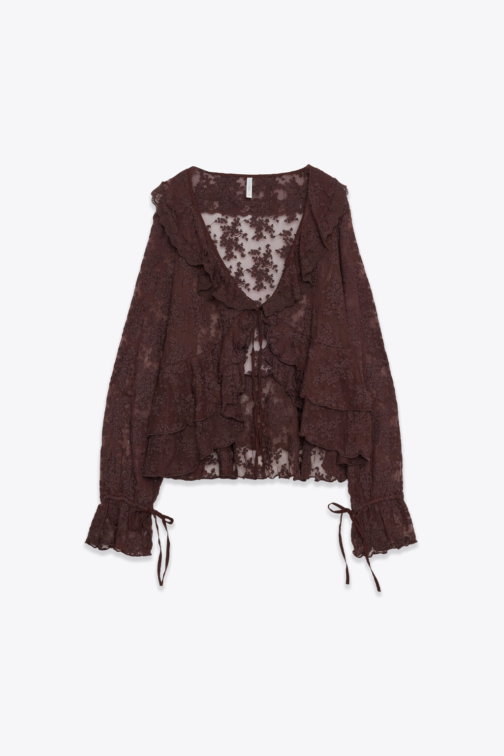 Блузка шифоновая с воланами на завязках - цвет коричневый - 8
