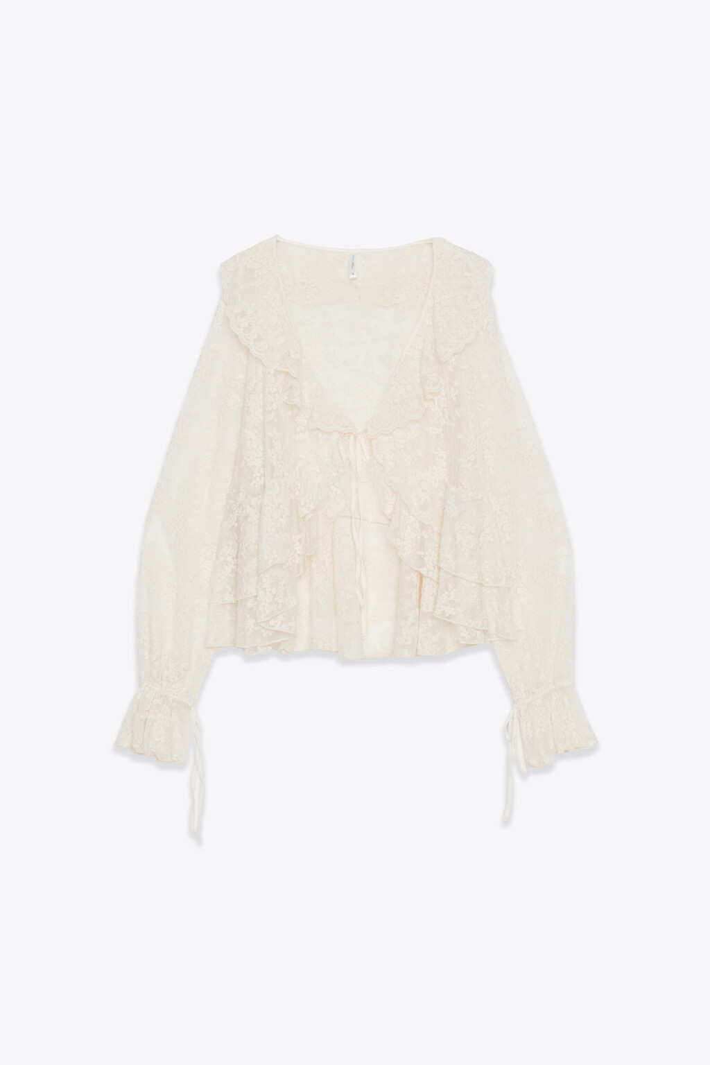 Блузка шифоновая с воланами на завязках - цвет бежевый - 8