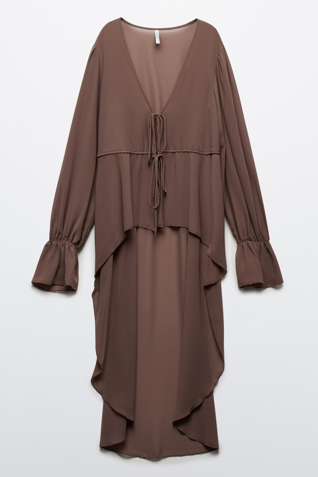 Блузка шифоновая на завязках со шлейфом - цвет коричневый - 8