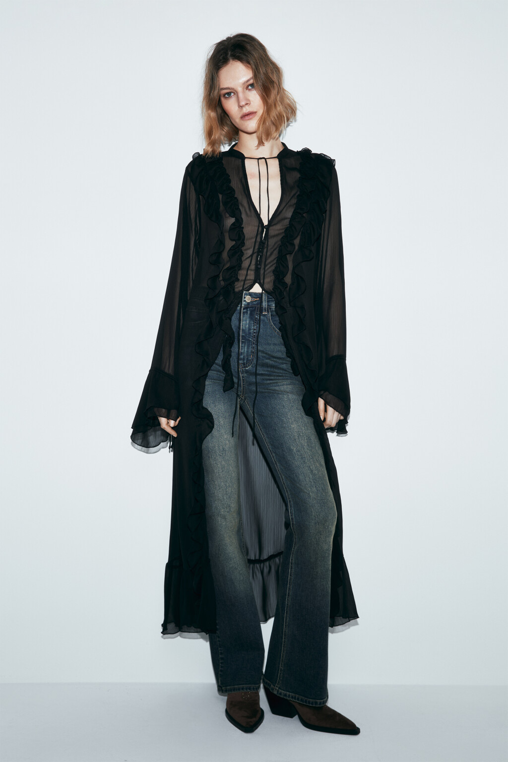 Блузка шифоновая на завязках со шлейфом - цвет черный - 2