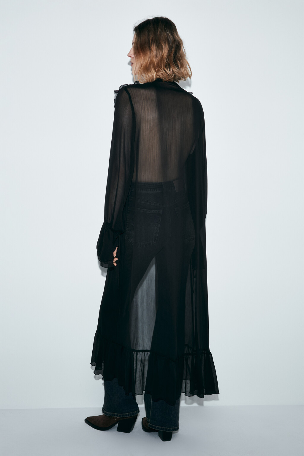 Блузка шифоновая на завязках со шлейфом - цвет черный - 3