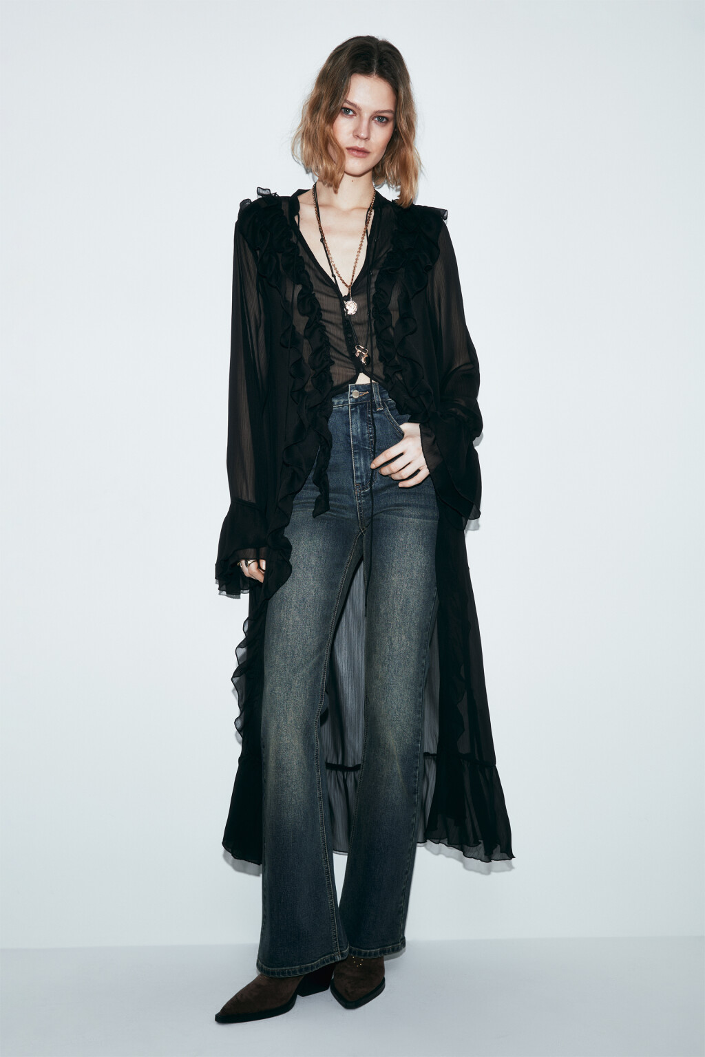 Блузка шифоновая на завязках со шлейфом - цвет черный - 4