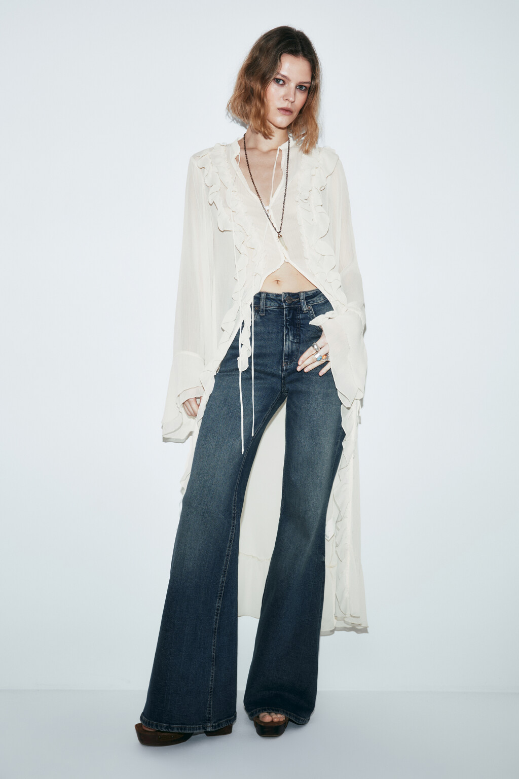 Блузка шифоновая на завязках со шлейфом - цвет молочный - 5