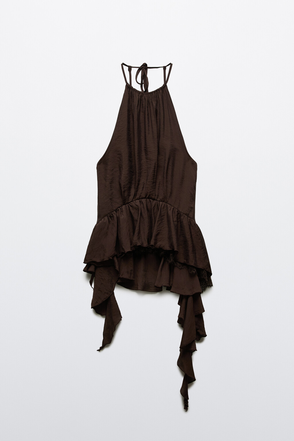 Блузка-топ вискозная с открытой спиной и баской - цвет коричневый - 8