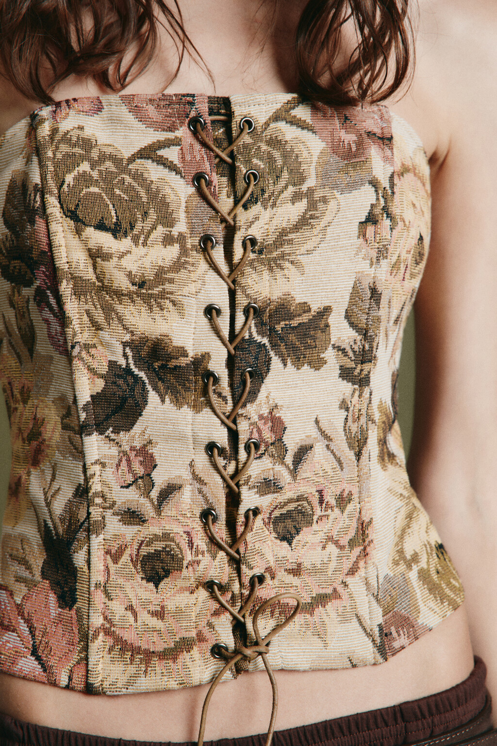 Топ-корсет на шнуровке из гобелена - цвет мультиколор - 5