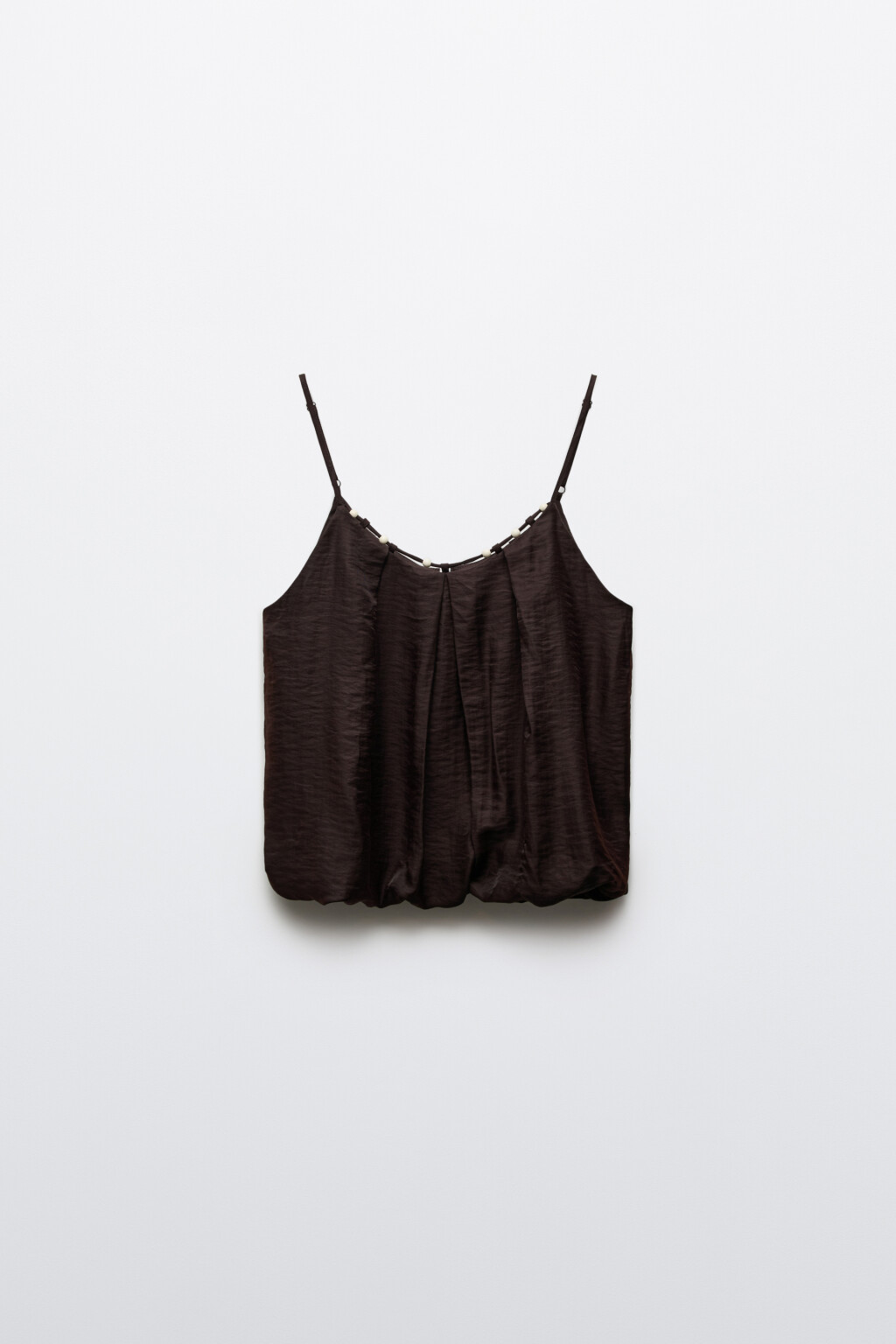 Топ-баллон на тонких бретелях с бусинами - цвет коричневый - 1