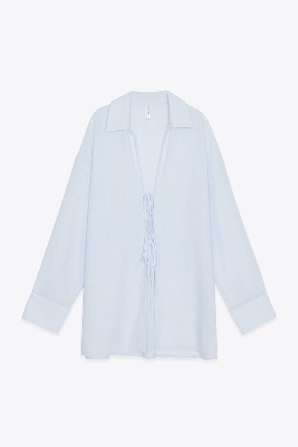 Рубашка на завязках с глубоким вырезом - цвет голубой - 1