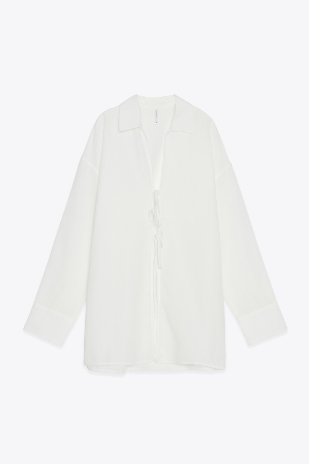 Рубашка на завязках с глубоким вырезом - цвет молочный - 1