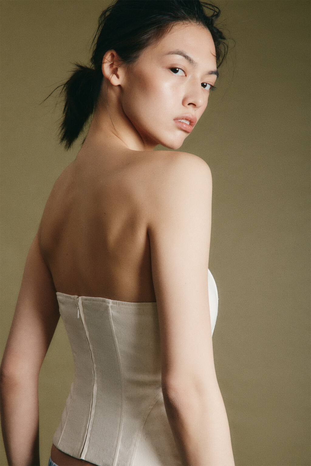 Топ-корсет вискозный на шнуровке со льном - цвет молочный - 7