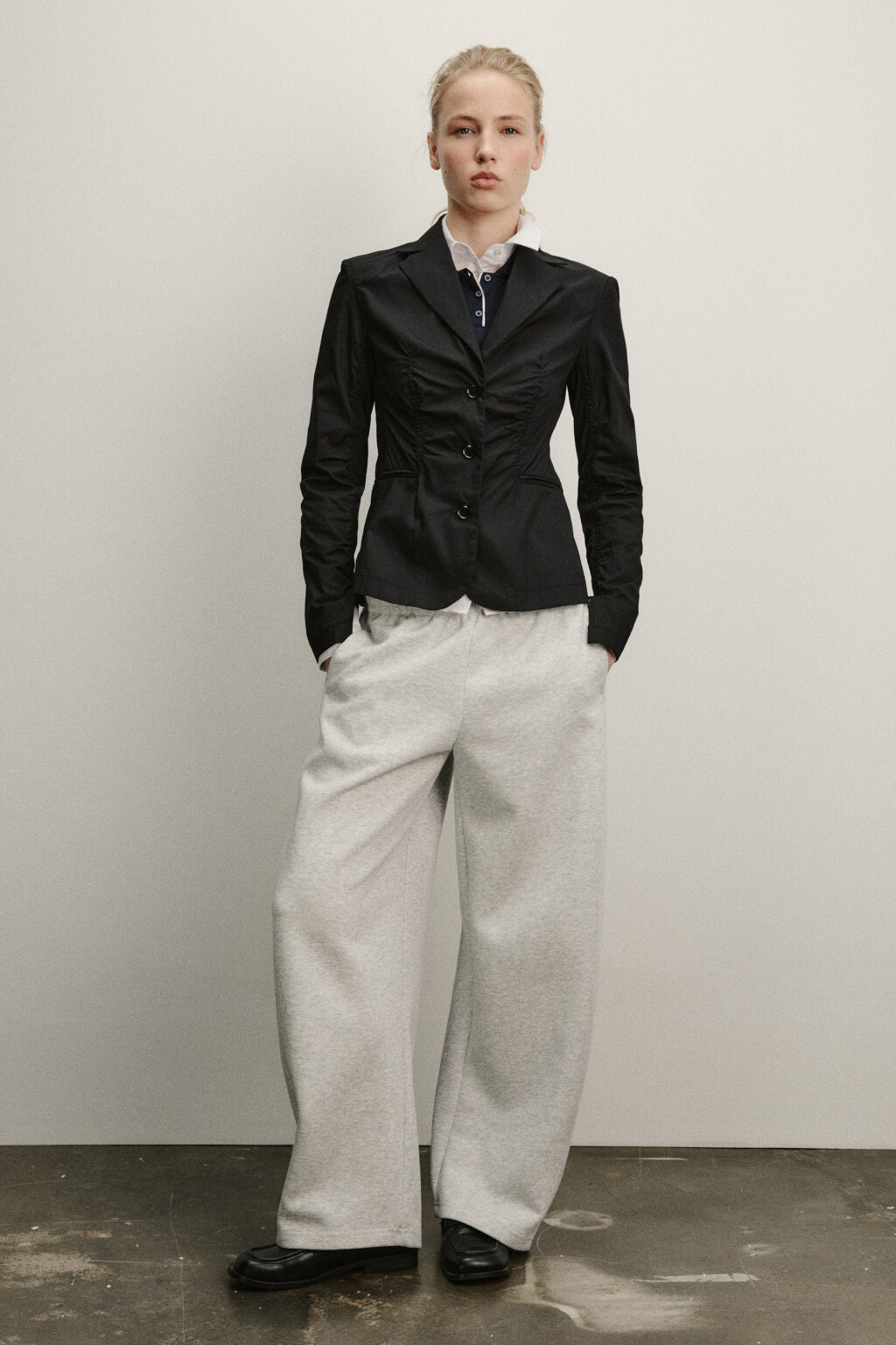 Рубашка-жакет хлопковая приталенная с оборками - цвет черный - 5