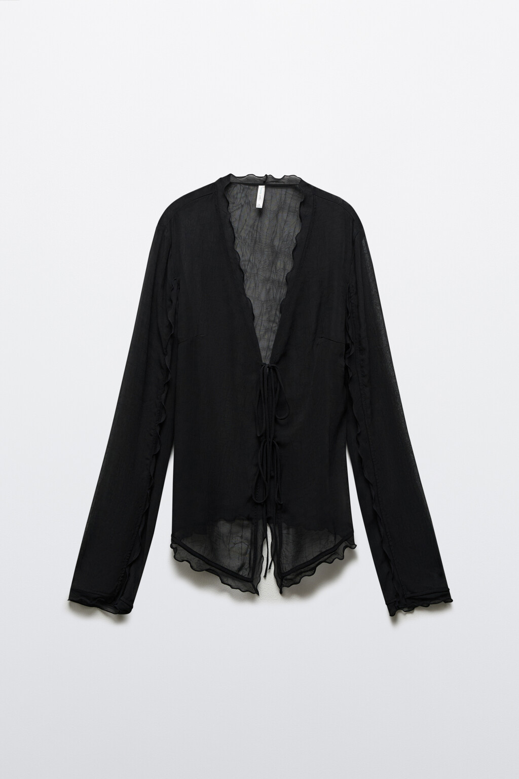 Блузка шифоновая полуприлегающая с волнистыми краями - цвет черный - 8