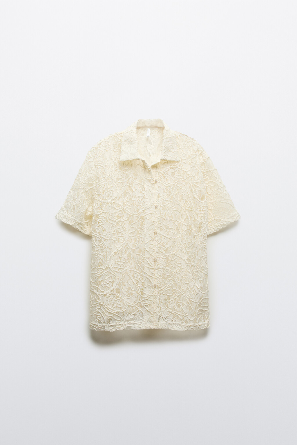 Рубашка ажурная с короткими рукавами - цвет ванильный - 7