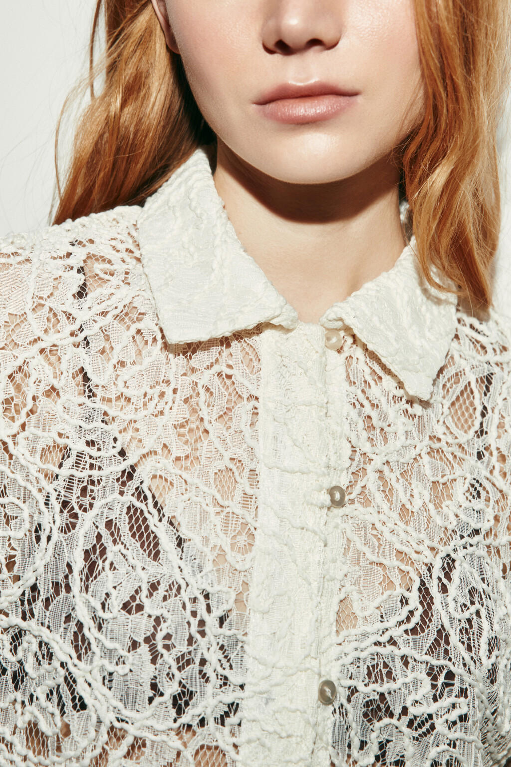 Рубашка ажурная с короткими рукавами - цвет ванильный - 6