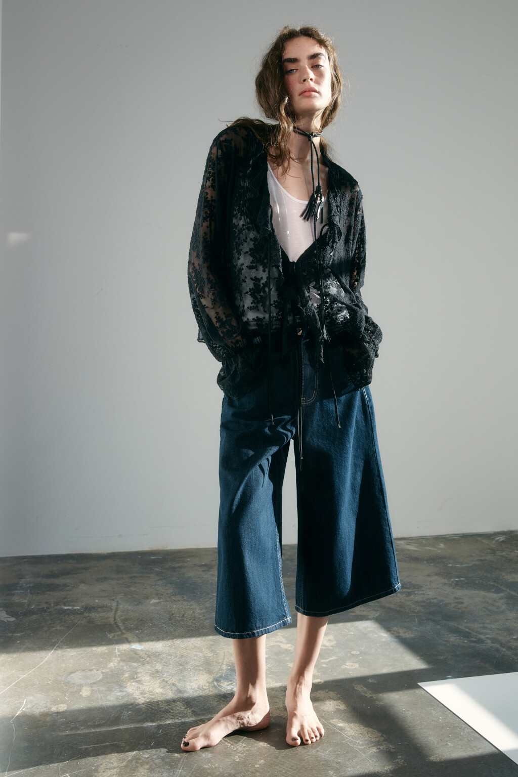 Блузка кружевная на шнуровке - цвет черный - 7