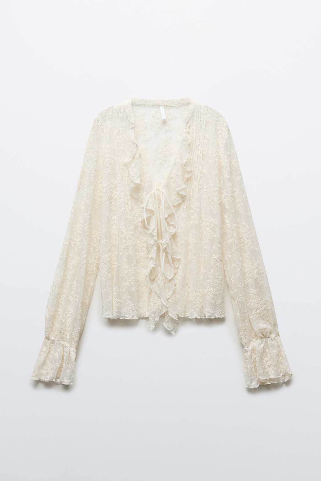 Блузка кружевная на шнуровке - цвет молочный - 1