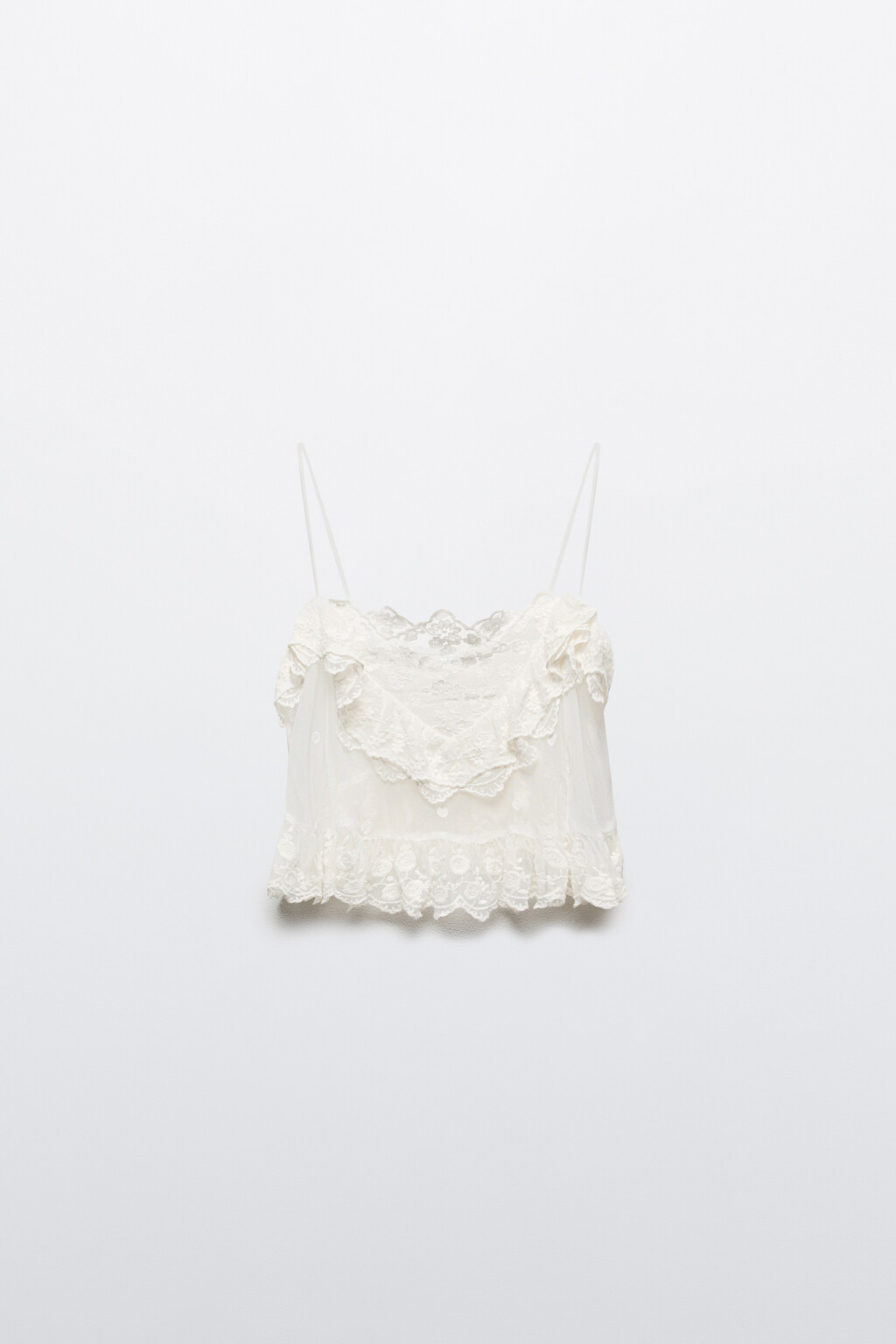Майка-топ сетчатая кружевная с оборками - цвет белый - 8