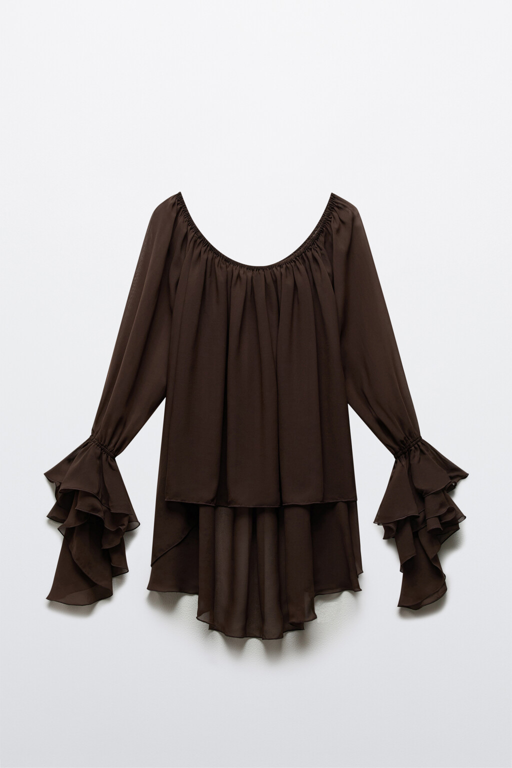 Блузка шифоновая с воланами - цвет коричневый - 7