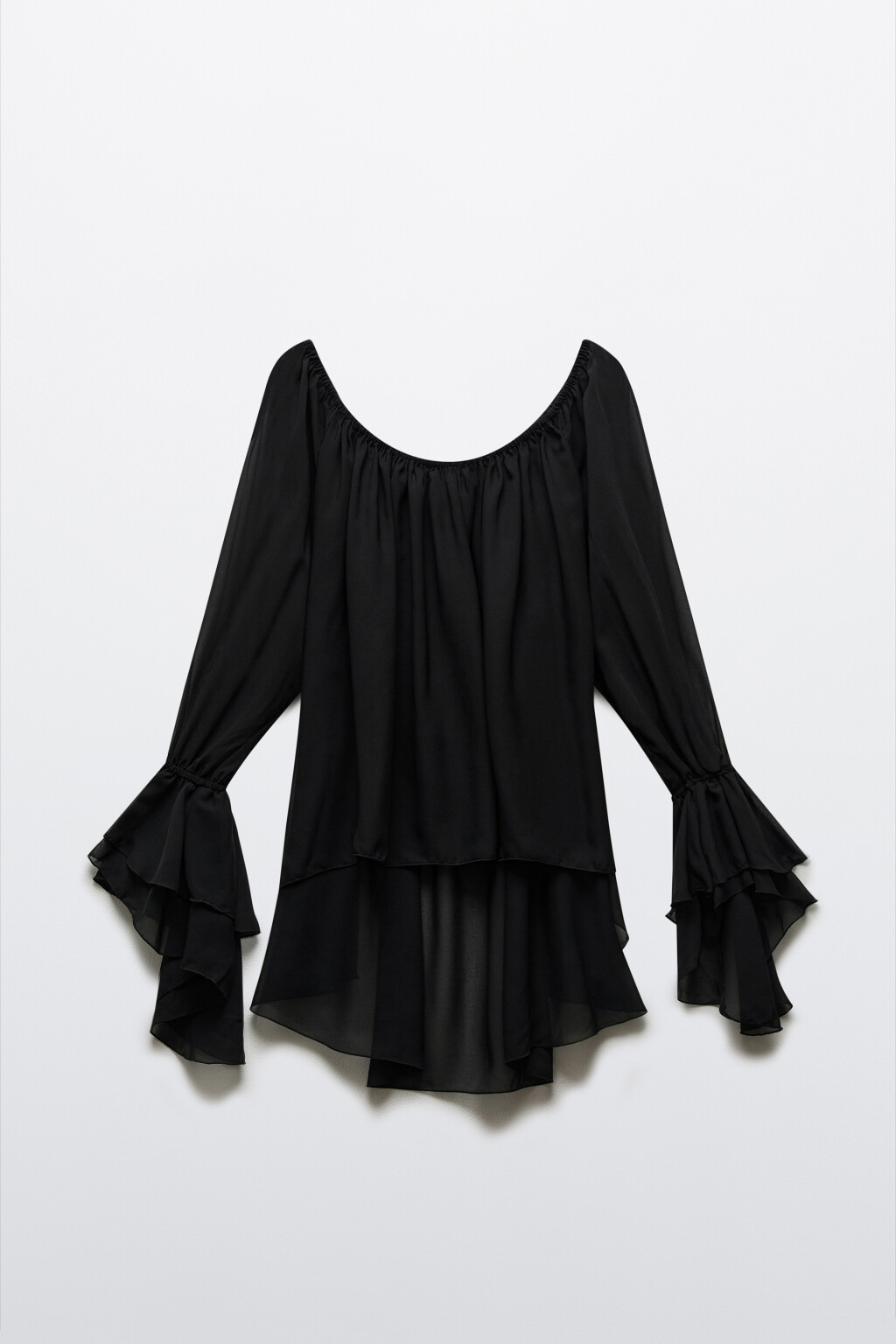 Блузка шифоновая с воланами - цвет черный - 8