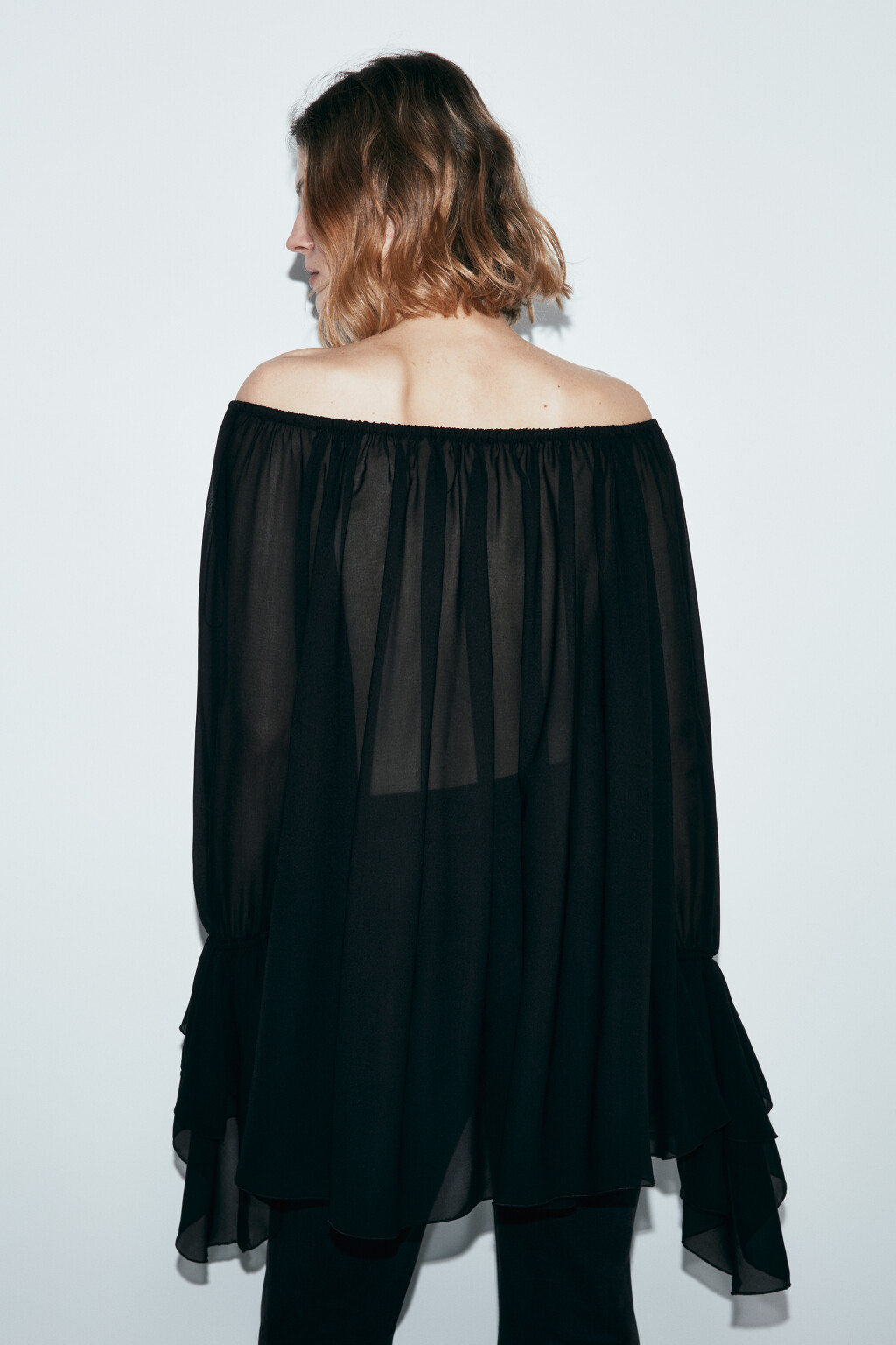 Блузка шифоновая с воланами - цвет черный - 4