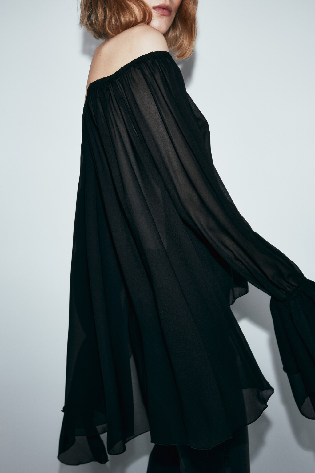 Блузка шифоновая с воланами - цвет черный - 7