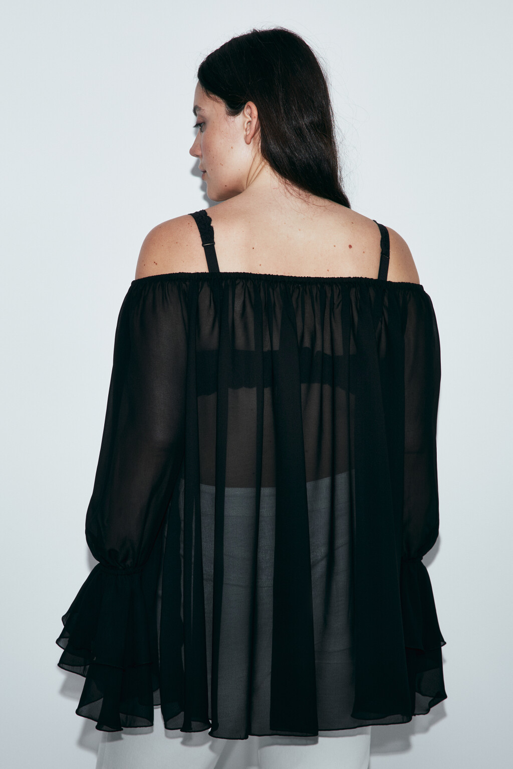 Блузка шифоновая с воланами - цвет черный - 3