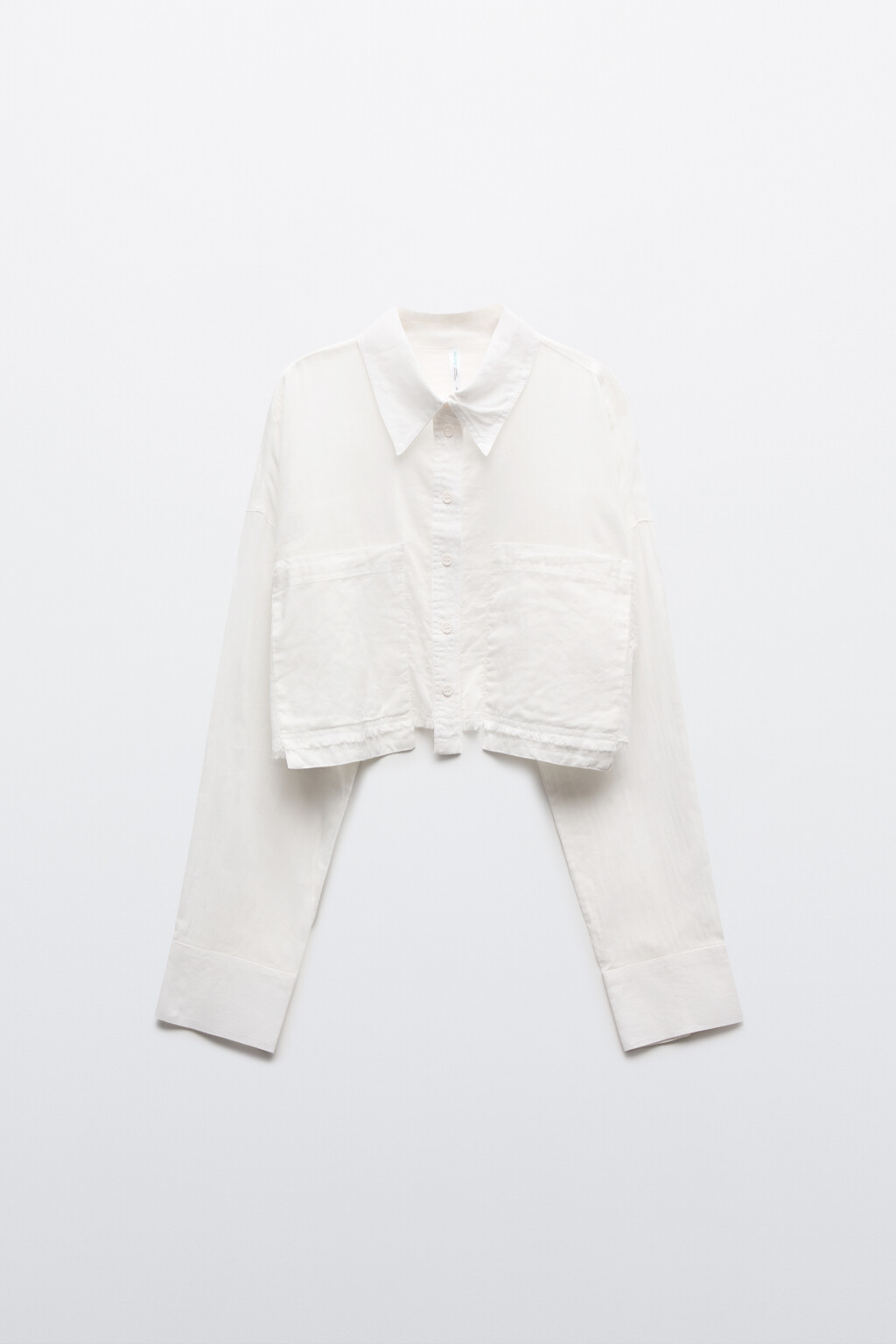 Рубашка укороченная хлопковая с вареным эффектом - цвет белый - 1