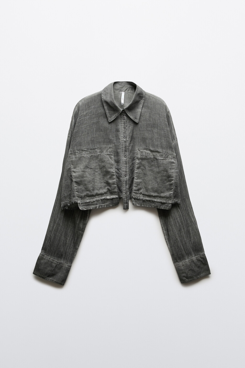 Рубашка укороченная хлопковая с вареным эффектом - цвет серый - 1