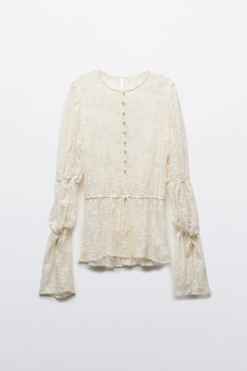 Блузка кружевная с рукавами-колокольчиками - цвет молочный - 1