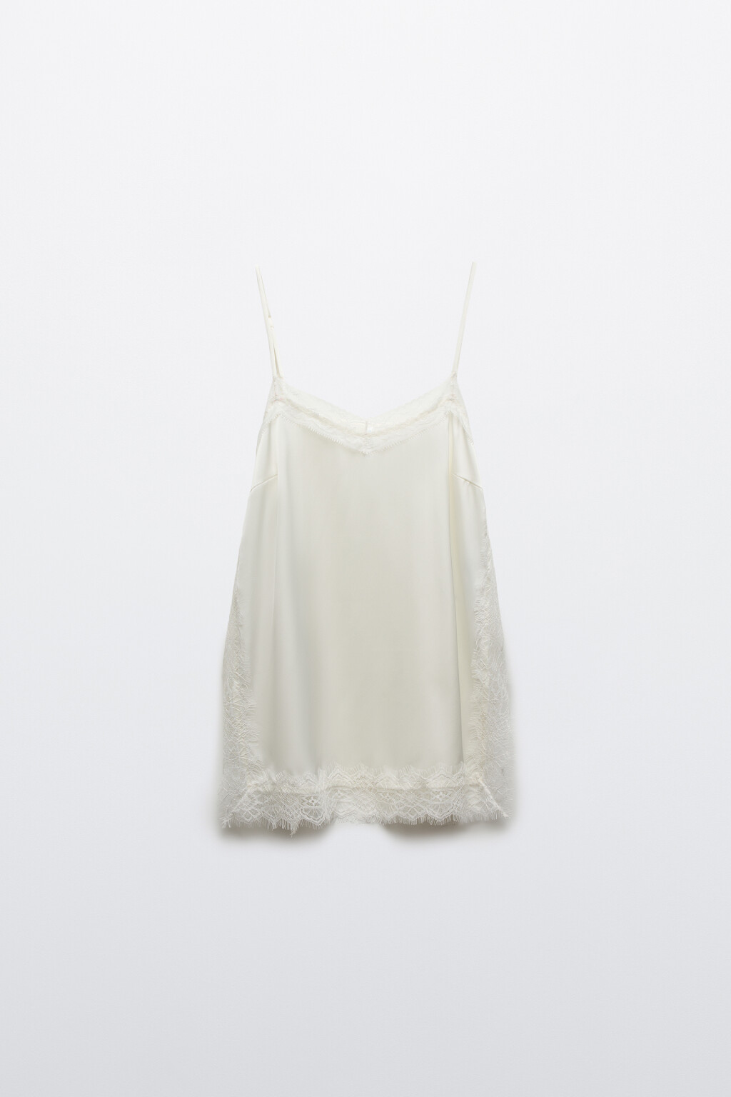 Майка-топ атласная на бретелях с кружевом - цвет молочный - 7