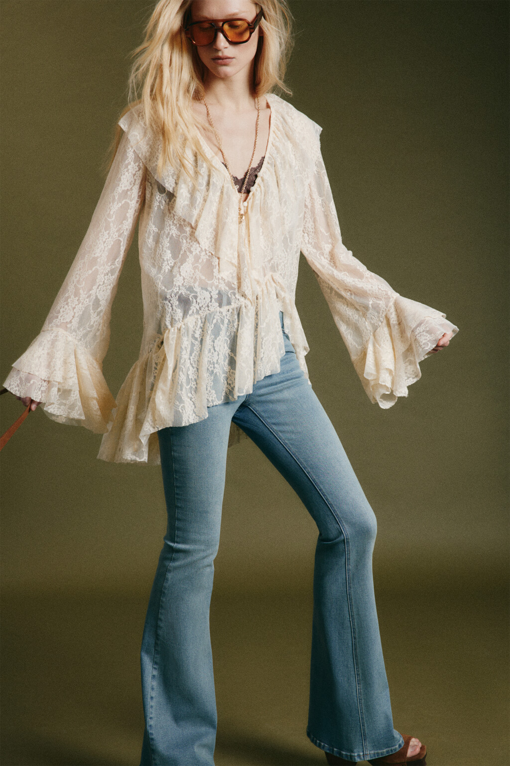 Блузка-туника кружевная с воланами - цвет молочный - 3