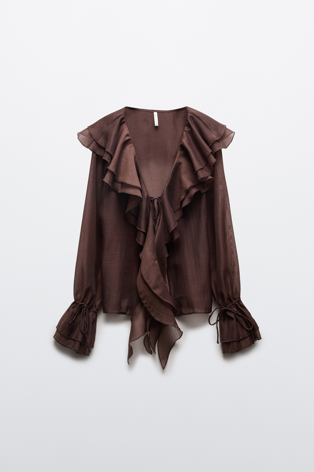 Блузка шифоновая с воланами на завязках - цвет коричневый - 8