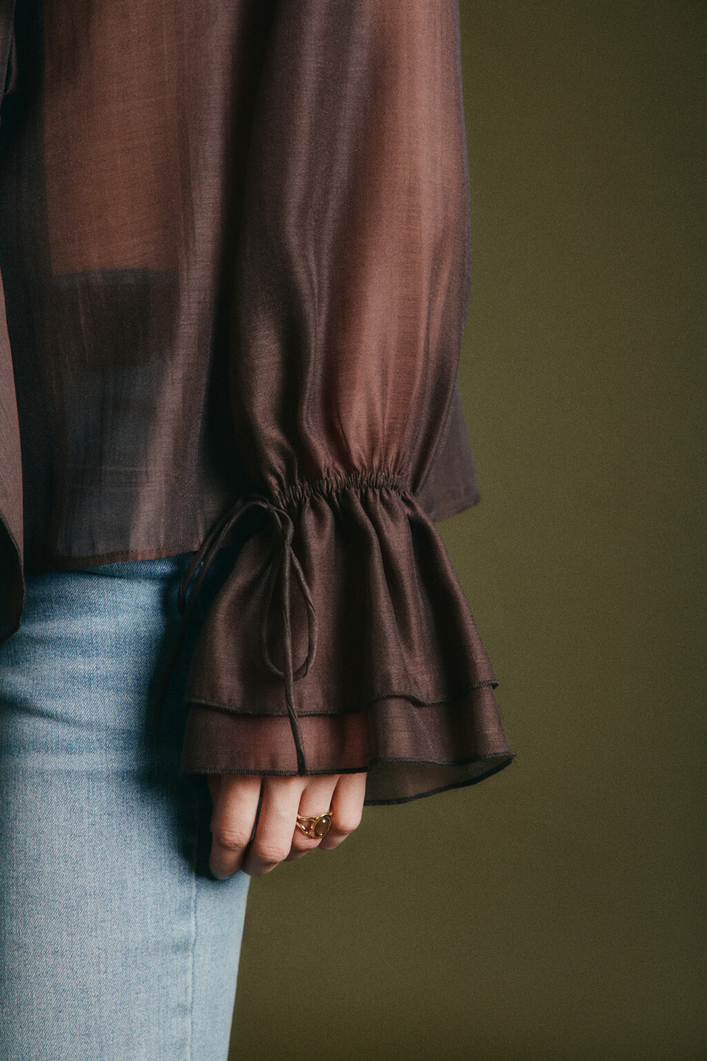 Блузка шифоновая с воланами на завязках - цвет коричневый - 7