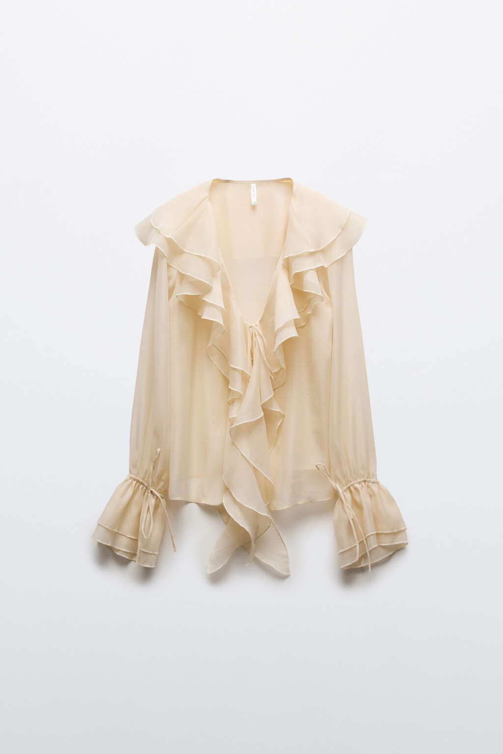 Блузка шифоновая с воланами на завязках - цвет молочный - 7