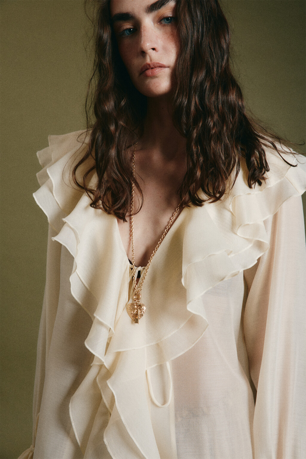 Блузка шифоновая с воланами на завязках - цвет молочный - 5