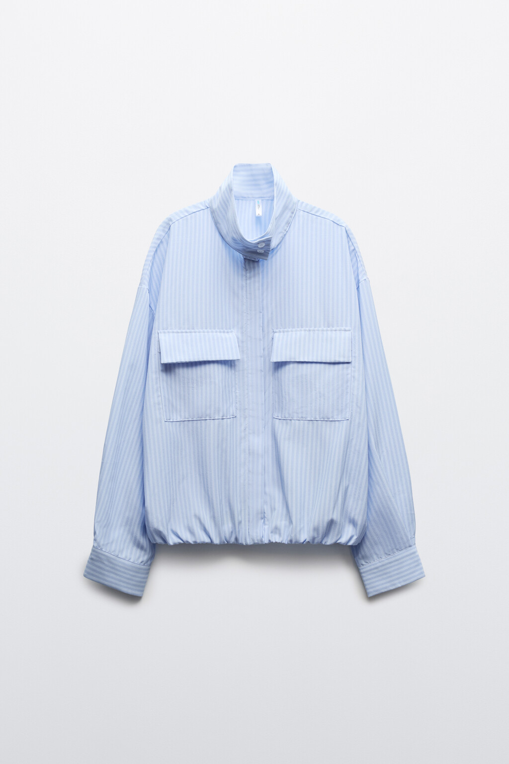 Рубашка в полоску с воротником-стойкой - цвет голубой - 7