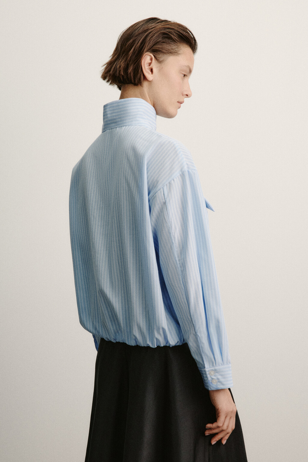 Рубашка в полоску с воротником-стойкой - цвет голубой - 3
