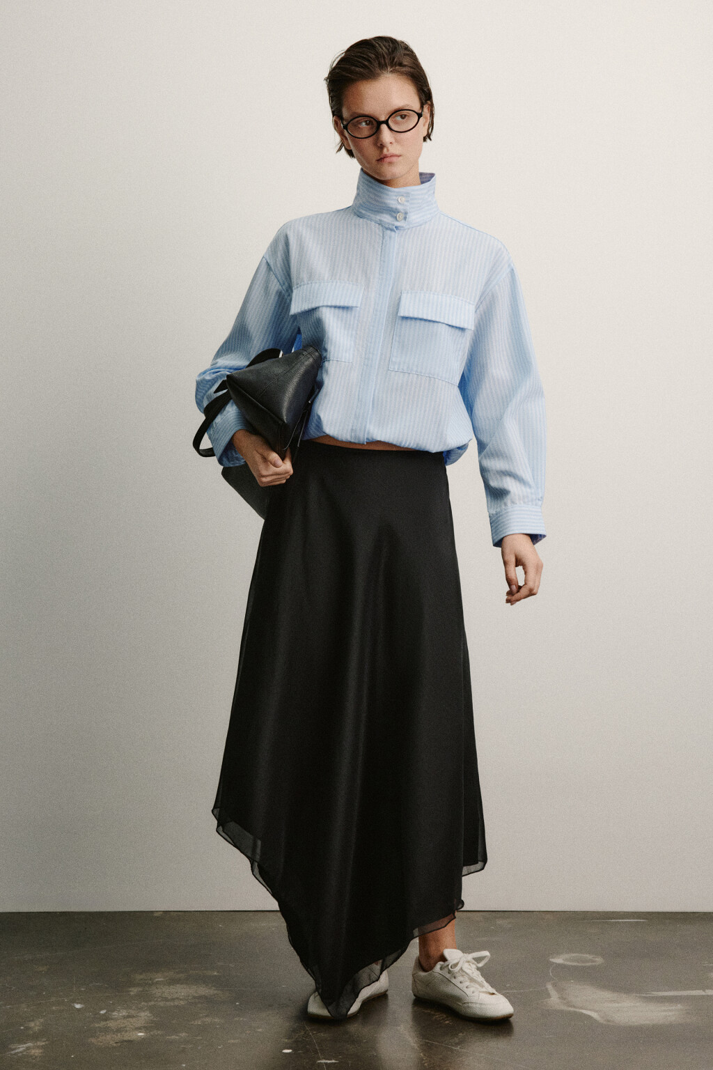 Рубашка в полоску с воротником-стойкой - цвет голубой - 4