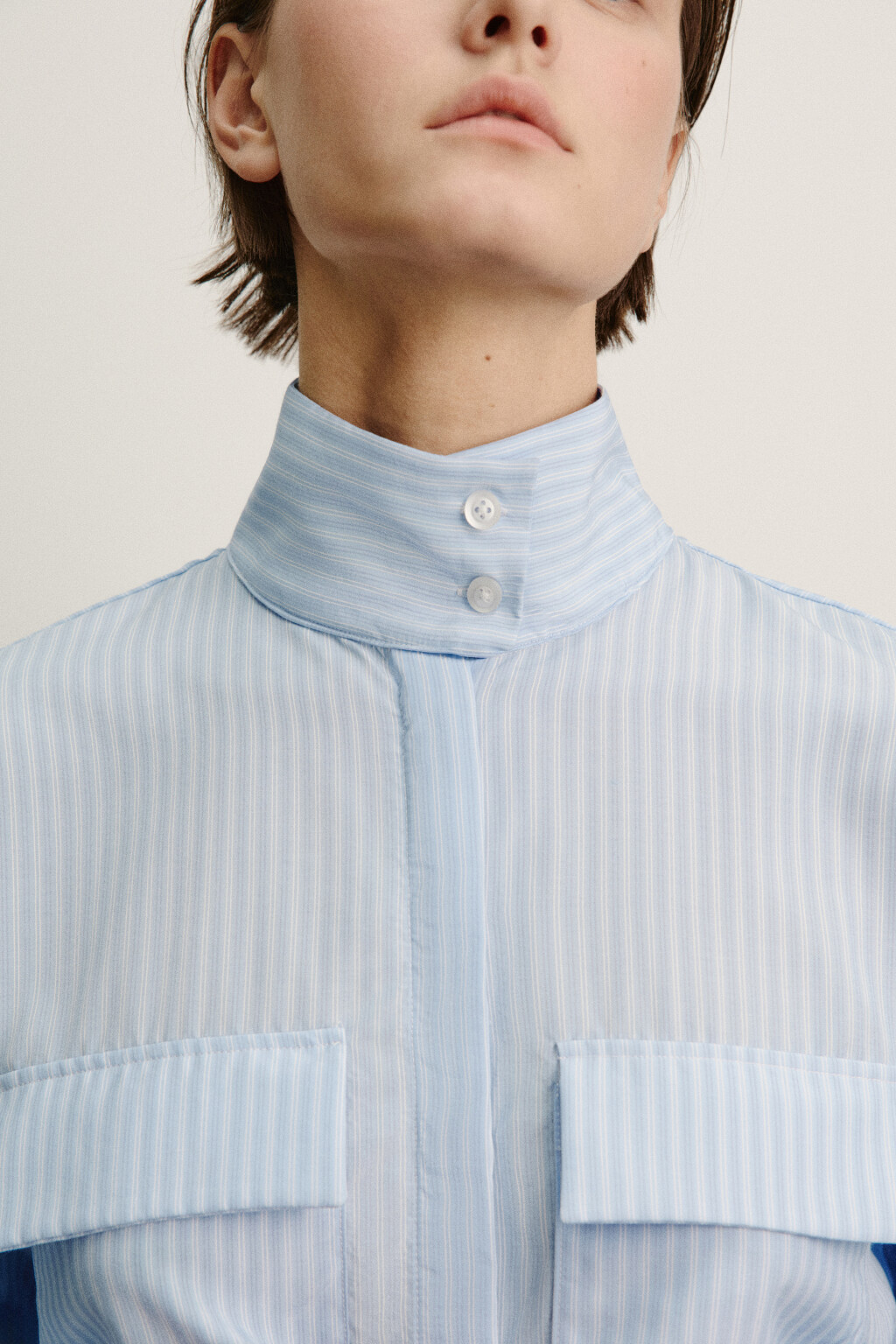 Рубашка в полоску с воротником-стойкой - цвет голубой - 5