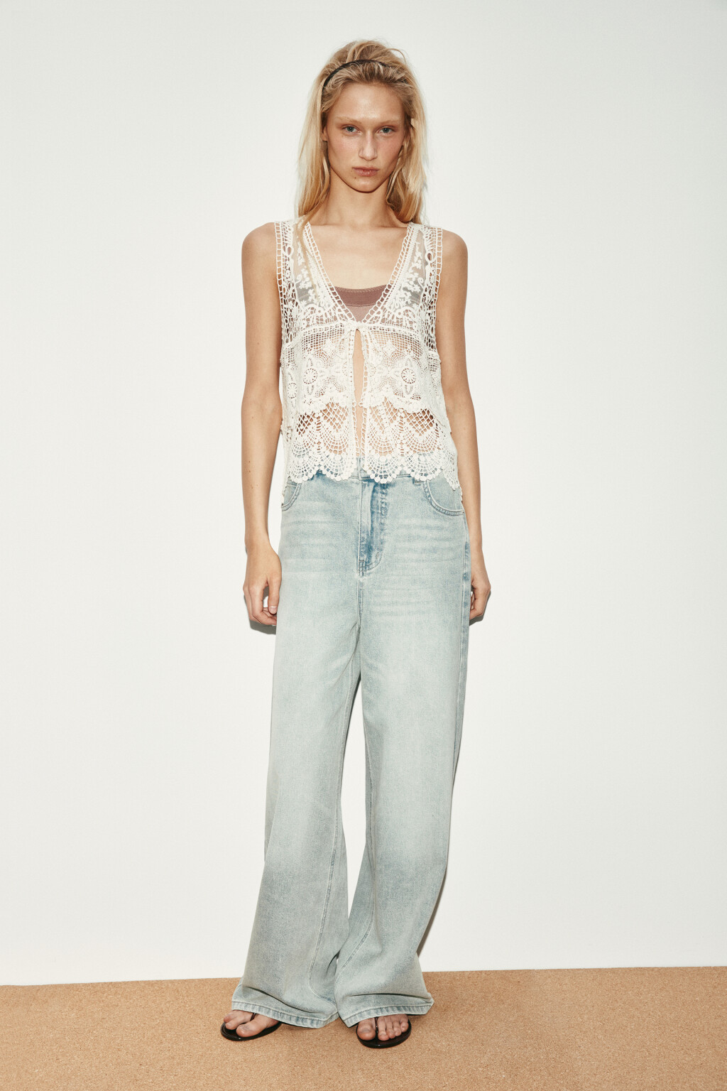 Майка-топ кроше ажурная на завязках - цвет молочный - 4