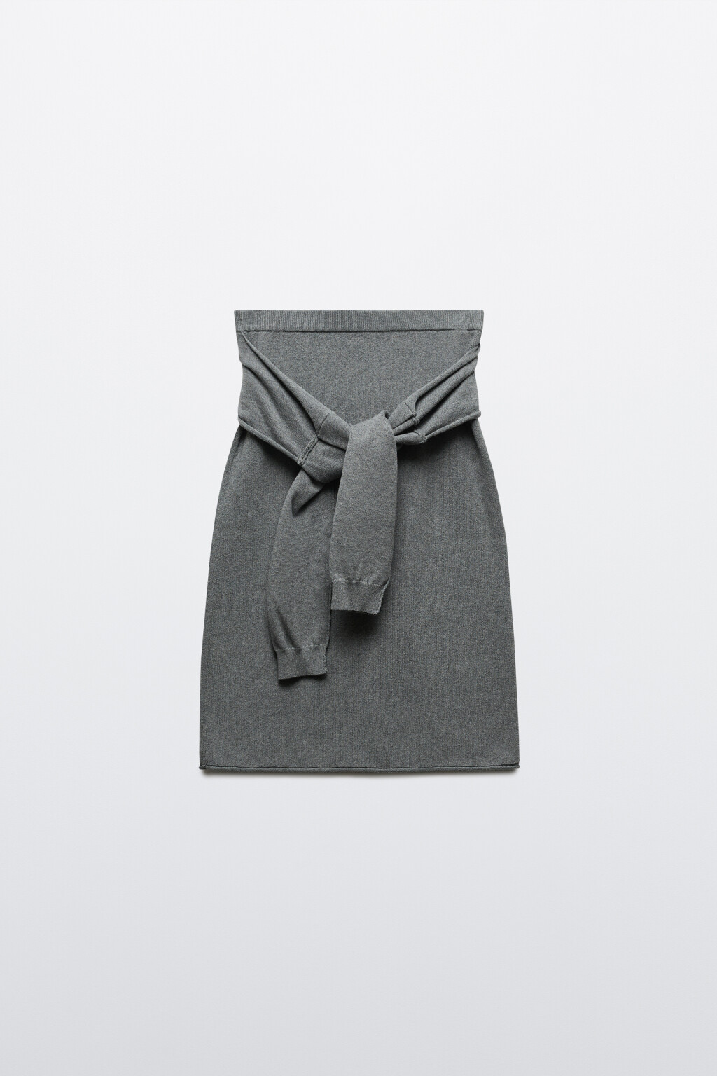 Юбка прямая миди с завязанными рукавами - цвет серый - 1