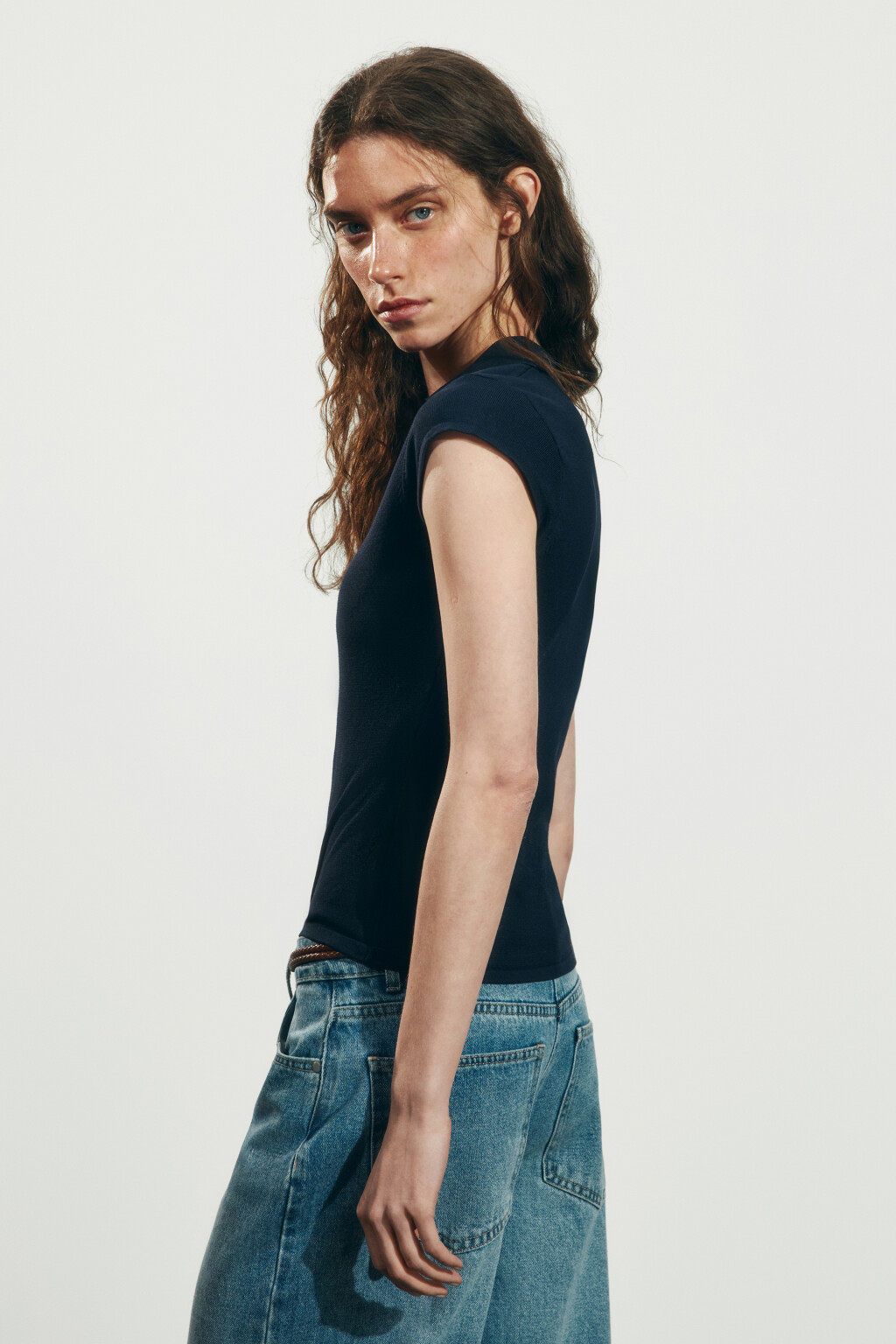 Футболка-поло вязаная с рукавами-крылышками - цвет синий - 4