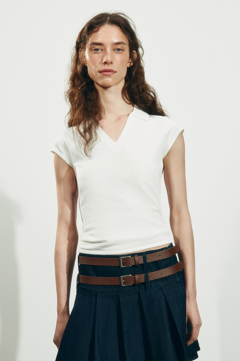 Футболка-поло вязаная с рукавами-крылышками - цвет молочный - 3