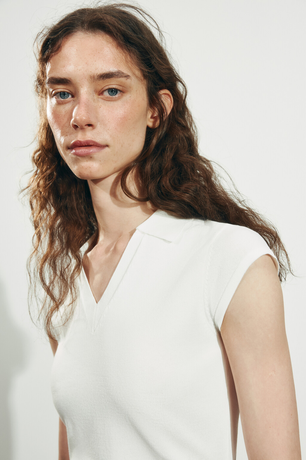 Футболка-поло вязаная с рукавами-крылышками - цвет молочный - 7