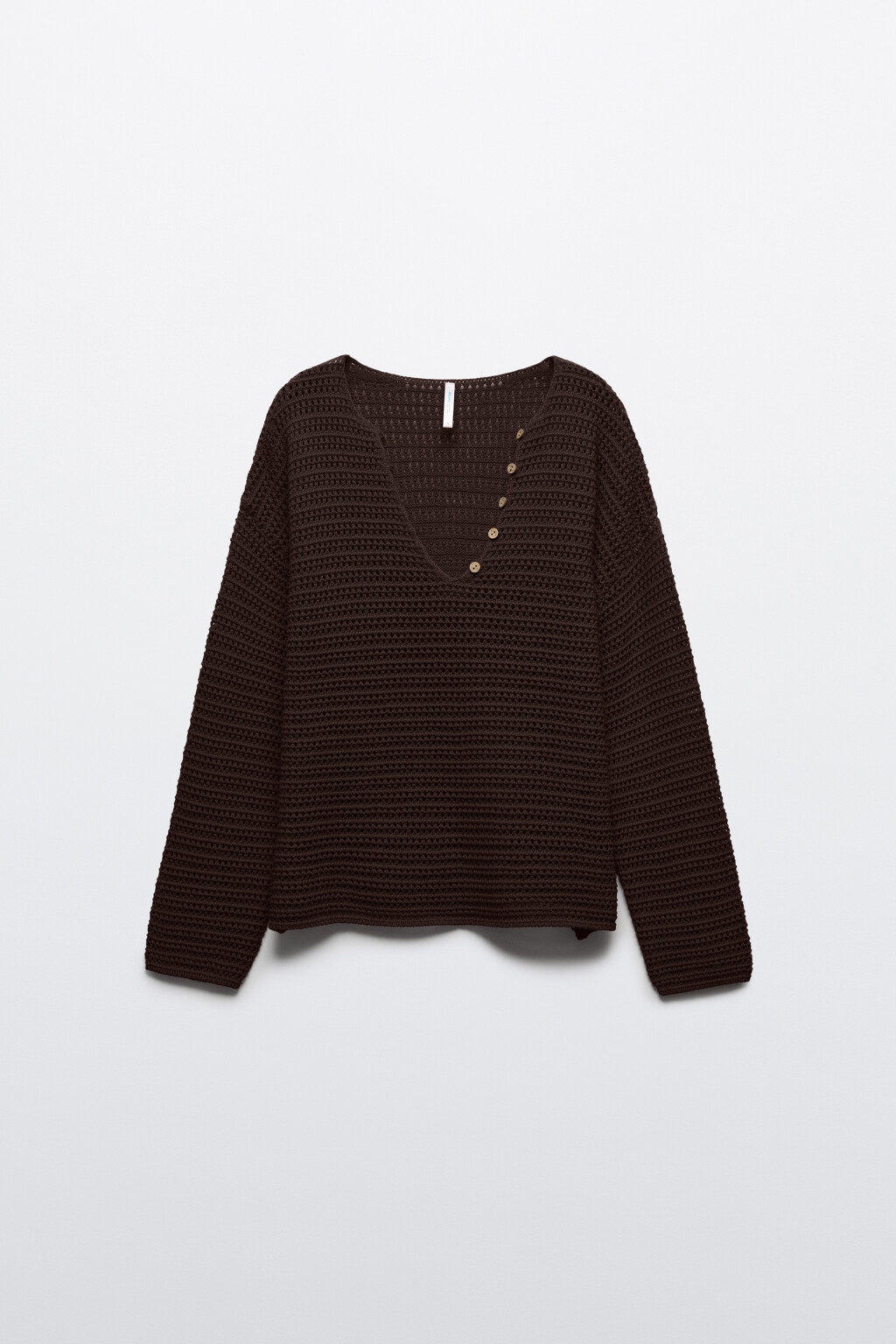 Джемпер кроше оверсайз на пуговицах - цвет коричневый - 1